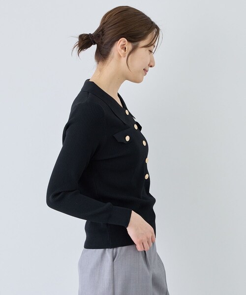 Jayro（ジャイロ）の「フラップポケット付きリブポロニット（ニット/セーター・レディース・ブラック/ホワイト系・M）」の9枚目の写真