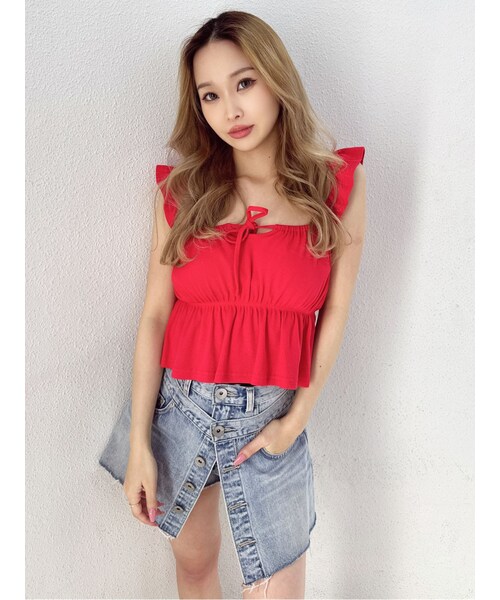 GYDA(ジェイダ)の「リボンフレアリブトップス(Tシャツ/カットソー・レディース・ブラック/レッド/オフホワイト・F)」の14枚目の写真