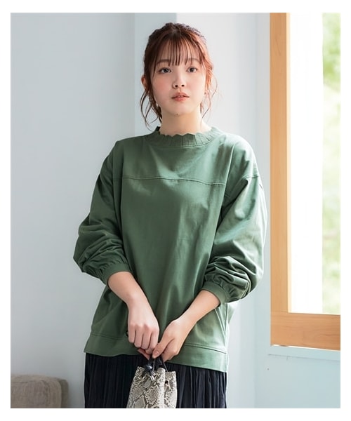 nissen（ニッセン）の「＜大きいサイズ＞綿混カギ針ネックソフトカットソー（Tシャツ/カットソー・レディース・クラウドブルー/オフホワイト/クラウドピンク/黒/カーキ・L/LL/3L/4L/5L/6L/8L/10L）」の6枚目の写真