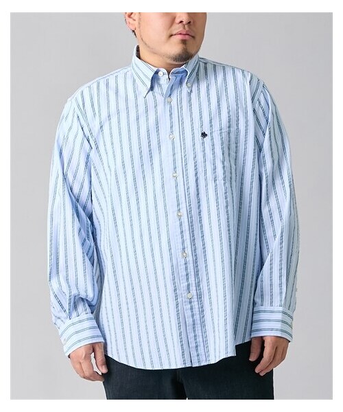 nissen（ニッセン）の「綿100％サッカー素材ボタンダウンストライプシャツ　POLO　BCS　【大きいサイズ】（シャツ/ブラウス・メンズ・510ブルー×グリーンストライプ/530グレー×ブルーストライプ・3L/4L/5L）」の3枚目の写真