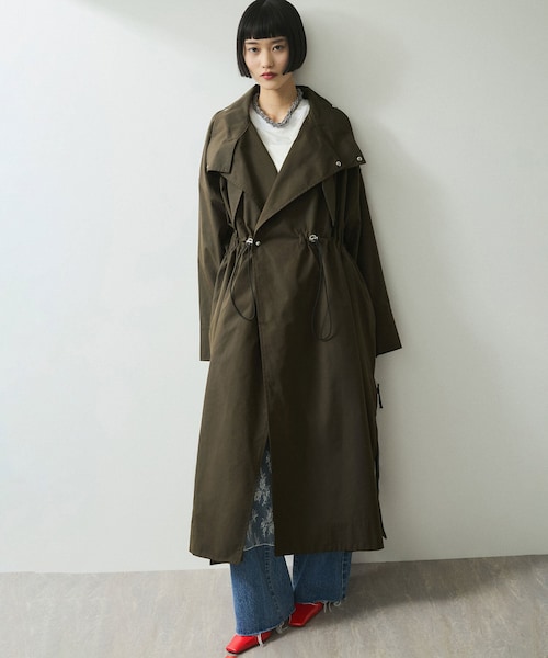 ADAM ET ROPE'(アダムエロペ)の「【WEB限定】スタンドカラーロングモッズコート(モッズコート・レディース・ブラック/オフホワイト/カーキ系・F)」の3枚目の写真