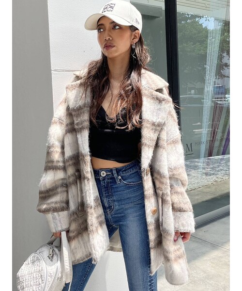 GYDA（ジェイダ）の「BIG CHECKシャギー ショートチェスターコート（その他アウター・レディース・ブラック/ベージュ/グレー・F）」の21枚目の写真