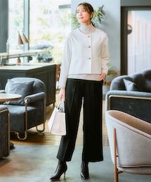 7days Life Styling | 【レディーススーツ】＜OTOさんコラボ＞ボトムが選べるセットアップスーツ（ノーカラージャケット＋ワイドパンツまたはロング丈フレアスカート）（ストレッチウール調シリーズ）＜大きいサイズ有＞(スーツセット)