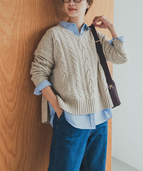 URBAN RESEARCH DOORS（アーバンリサーチドアーズ）の「ハミルトンウールアラン柄プルオ-バー（ニット/セーター・レディース・L/BEG/PURPLE/NAVY・M）」の9枚目の写真