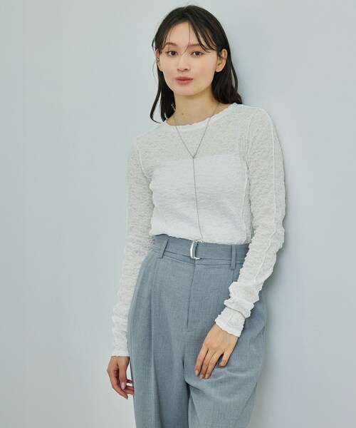 ROPE'（ロペ）の「【WEB・一部店舗限定】ストレッチシアー＆レースカットソー/洗える（Tシャツ/カットソー・レディース・ブラック/ブラック系/ホワイト/ホワイト系・F）」の16枚目の写真