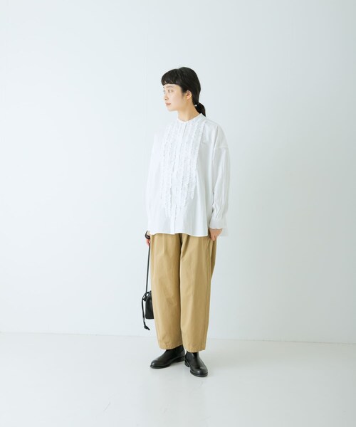 かぐれ（カグレ）の「コットンフリルワイドシャツ（シャツ/ブラウス・レディース・OFF/NAVY・Free）」の8枚目の写真