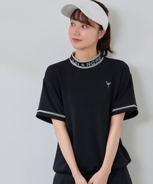 ROPE'（ロペ）の「【セットアップ対応】ダンボールニット5分袖配色プルオーバー（Tシャツ/カットソー・レディース・ブラック/ダークブラウン/オリーブ/ブラウン/モスグリーン/サックス・L/M/S）」の12枚目の写真
