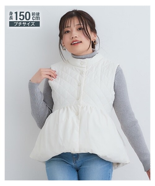 nissen（ニッセン）の「小さいサイズ　ペプラム中綿ベスト　低身長さん・小柄女性（ジャケット/アウター・レディース・アイボリー/クロ・PSS/PS）」の5枚目の写真