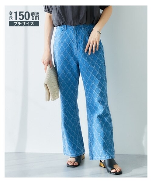 nissen（ニッセン）の「小さいサイズ　ジャガードデニムパンツ　低身長さん・小柄女性（パンツ・レディース・ブルー/ライトブルー・PSS/PS/PM）」の2枚目の写真