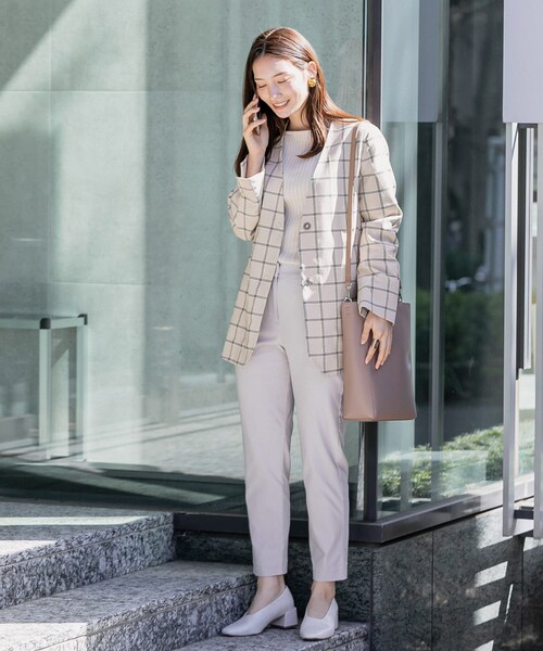 SENSE OF PLACE by URBAN RESEARCH（センスオブプレイスバイアーバンリサーチ）の「チェックノーカラージャケット（ノーカラージャケット・レディース・MOCHA/GREIGE・FREE）」の6枚目の写真