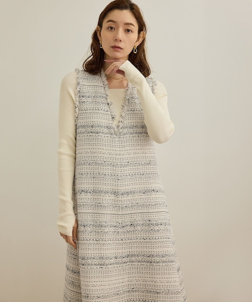 ROPE'（ロペ）の「【GIOLICA（ジオリカ）】別注TWEED V OP（ワンピース）（ワンピース・レディース・ホワイト/ブルー・36/38）」の8枚目の写真