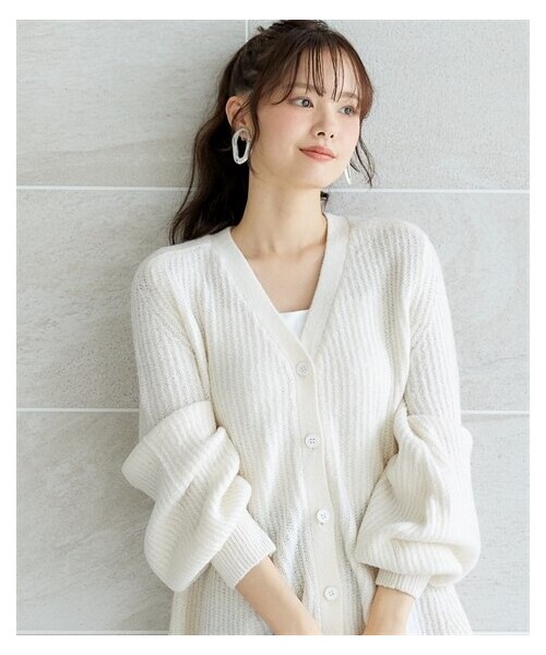 nissen（ニッセン）の「大きいサイズ　ボリューム袖ペプラムニット　miclat（ニット/セーター・レディース・ホワイト/グリーン・L/LL/3L/4L/5L/6L/8L/10L）」の2枚目の写真