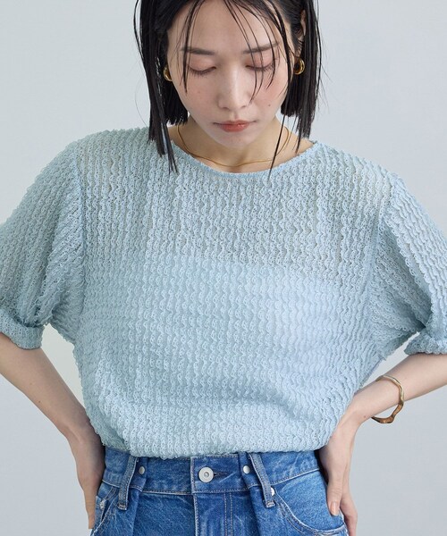 ADAM ET ROPE'(アダムエロペ)の「【WEB限定】ティアードラッセルシアーTシャツ(Tシャツ/カットソー・レディース・ブラック/ホワイト/サックス・F)」の4枚目の写真