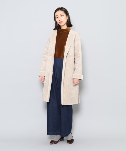 SENSE OF PLACE by URBAN RESEARCH（センスオブプレイスバイアーバンリサーチ）の「ノーカラームートンコート∴（ムートンコート・レディース・NAVY/GREIGE/KHAKI・FREE）」の5枚目の写真