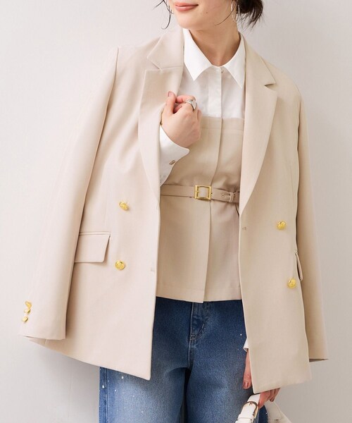 VIS（ビス）の「【美easy】コンフォート金ボタンジャケット/イージーケア・UVケア・セットアップ対応（テーラードジャケット・レディース・グレー/ベージュ/ライトグリーン/ネイビー・L/M/S）」の5枚目の写真