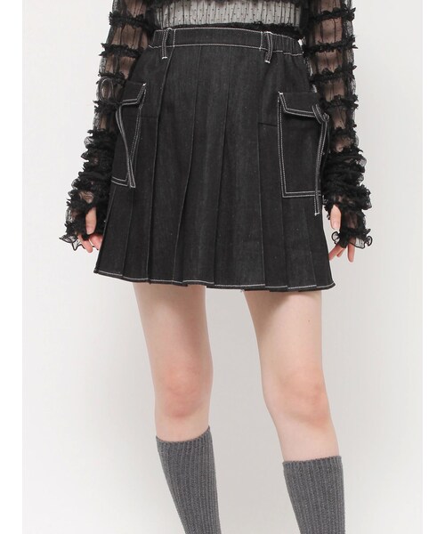 merry jenny（メリージェニー）の「リボンポケットデニムプリーツスカート【セットアップ着用可能】（デニムスカート・レディース・ブラック/インディゴ・F）」の5枚目の写真