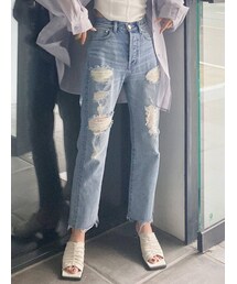 EMODA | ユーズドクラッシュハイウェストジーンズ(デニムパンツ)