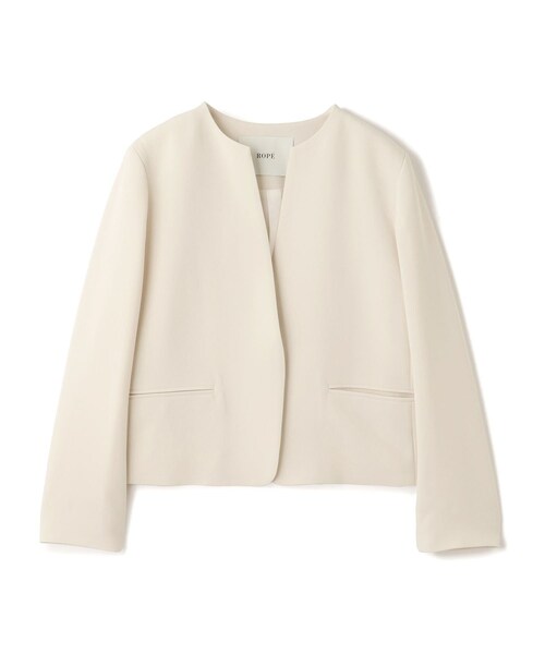 ROPE'(ロペ)の「トリアセダブルクロス クルーネックジャケット/イージーケア・セットアップ対応・26SS(ノーカラージャケット・レディース・ベージュ/ネイビー・36/38/40)」の2枚目の写真
