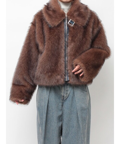 jouetie（ジュエティ）の「【WEB限定】ベルトミドルファーコート（ダウンジャケット/コート・レディース・ブラウン/アイボリー/ベージュ・M）」の4枚目の写真