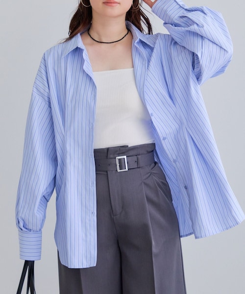 VIS（ビス）の「【WEB限定】ウエストタックシャツ（シャツ/ブラウス・レディース・ホワイト/ブルー系/ピンク/イエロー・F）」の3枚目の写真