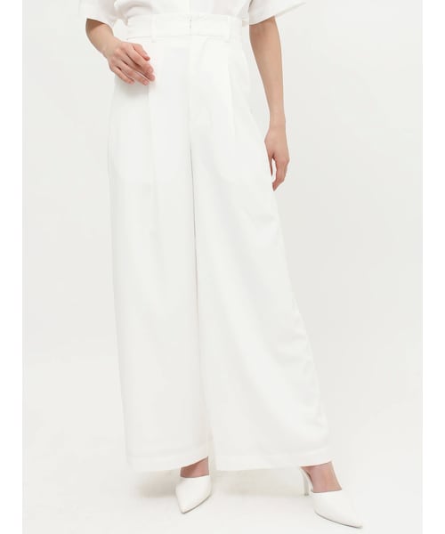 GYDA（ジェイダ）の「ハイウエストタックワイドスラックスパンツ（その他パンツ・レディース・オフホワイト/ブラック/ミックス・F）」の3枚目の写真