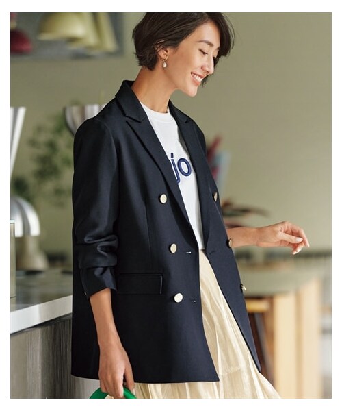 nissen（ニッセン）の「ダブルジャケット【OtonaSMILE】la farfa ２４年５月号掲載（ジャケット/アウター・レディース・キャメル/ダークネイビー/モカ・M/L/LL/3L/4L/5L/6L）」の7枚目の写真