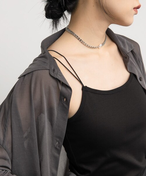 KBF（ケイビーエフ）の「スパゲティダブルストラップキャミソール（キャミソール・レディース・IVORY/CHARCOAL/BLACK・one）」の10枚目の写真