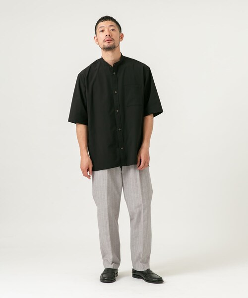 URBAN RESEARCH ROSSO（アーバンリサーチロッソ）の「『XLサイズあり』マイクロサッカーバンドカラー半袖シャツ（シャツ/ブラウス・メンズ・BLACK/NAVY/CHARCOAL/DARK BROWN・S/M/L/XL）」の19枚目の写真