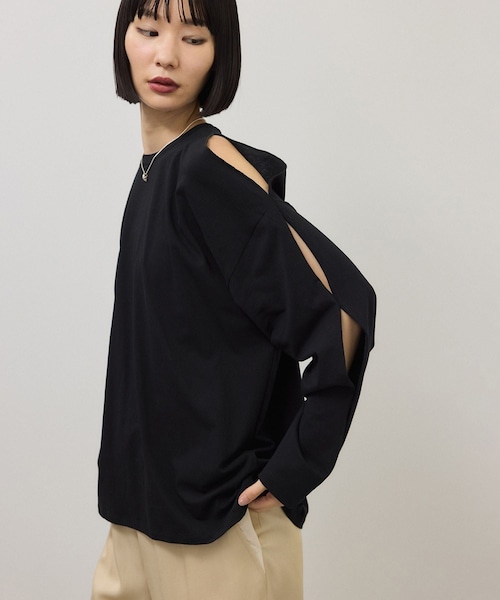 ADAM ET ROPE'(アダムエロペ)の「【Baserange(ベースレンジ)】別注 Pin Long Sleeves(Tシャツ/カットソー・レディース・ブラック/ホワイト・S)」の4枚目の写真