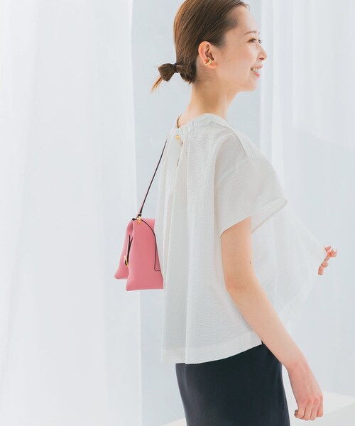 URBAN RESEARCH ROSSO（アーバンリサーチロッソ）の「シアサッカーショートギャザーブラウス（シャツ/ブラウス・レディース・WHITE/GREEN/BLACK・FREE）」の6枚目の写真