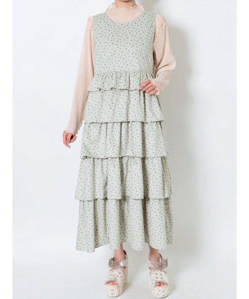 merry jenny（メリージェニー）の「petit flowerティアードジャンスカ（ワンピース・レディース・アイボリー/ミントグリーン・F）」の3枚目の写真