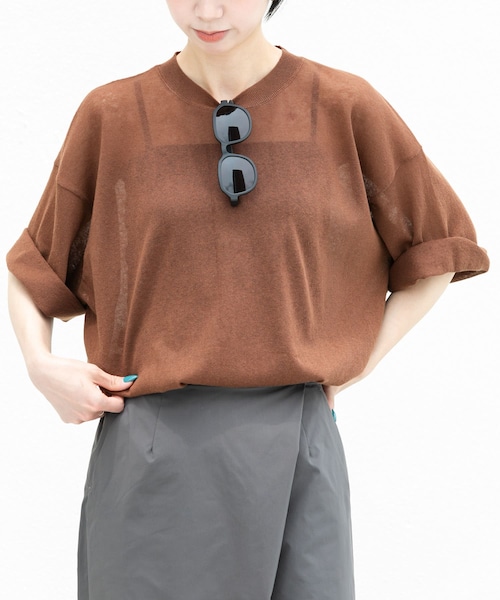 EKAL（エカル）の「ハイゲージニットTシャツ（ニット/セーター・レディース・キャメル/杢グレー/パープル/グレー/ブラック・Free）」の6枚目の写真