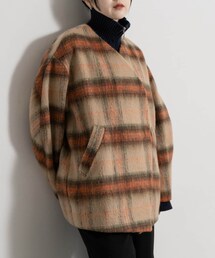 THE GOODLAND MARKET | cwtch CHECK MIDDLE COAT(ノーカラージャケット)