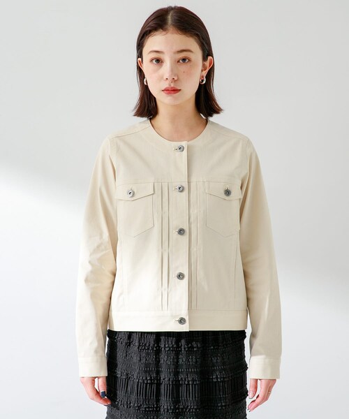 URBAN RESEARCH Sonny Label（アーバンリサーチサニーレーベル）の「ナチュラルストレッチノーカラーコットンジャケット（ノーカラージャケット・レディース・アイボリー/ブルーグレー/ベージュ・FREE）」の14枚目の写真