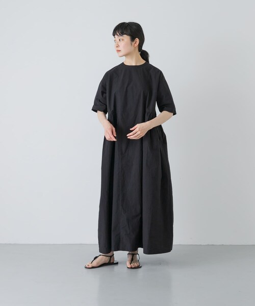 かぐれ（カグレ）の「『2サイズ展開』コットンシルクサイドギャザーワンピース（ワンピース・レディース・BLACK/ROYAL BLUE/BLACK A・0/1）」の7枚目の写真