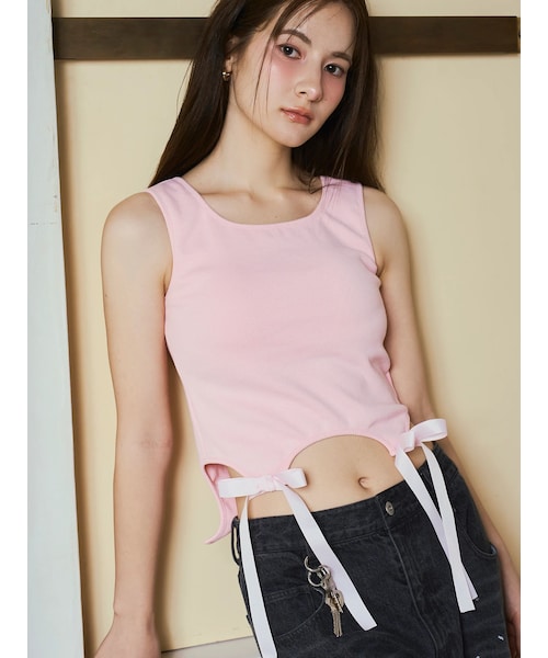 CALNAMUR（カルナムール）の「カップインリボンタンク（タンクトップ・レディース・ホワイト/ピンク/イエロー/ブラック・F）」の21枚目の写真