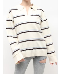 GYDA | スキッパーPOLOボーダーニットトップス(ニット/セーター)