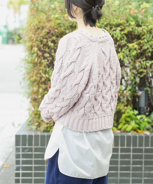 EKAL（エカル）の「ケーブルモールニットプルオーバー（ニット/セーター・レディース・L.ブルー/L.グレー/ブラック・One）」の20枚目の写真
