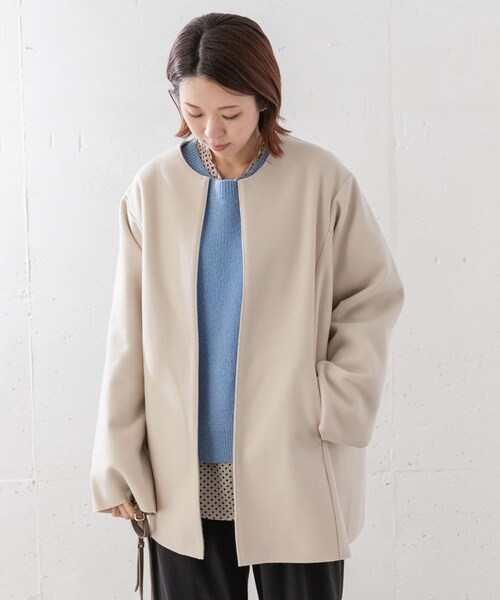 URBAN RESEARCH Sonny Label（アーバンリサーチサニーレーベル）の「ニットメルトンミドルコート（ノーカラージャケット・レディース・GRAY/NAVY/ECRU・FREE）」の13枚目の写真