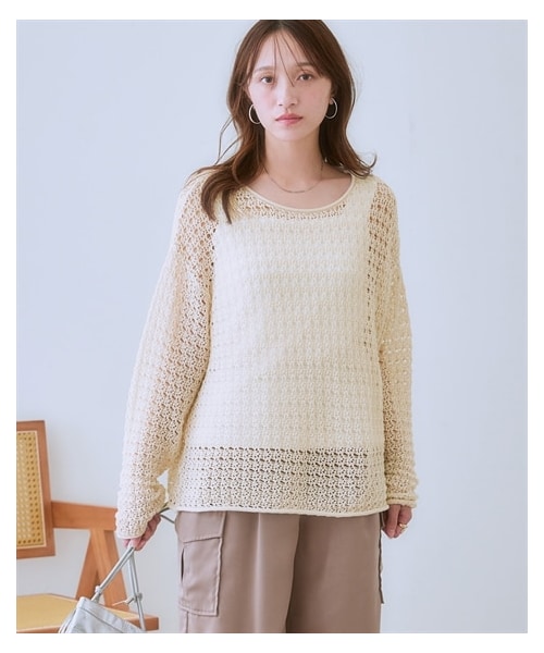 nissen（ニッセン）の「レーシー透かし編ニットトップス＜大きいサイズ有＞（ニット/セーター・レディース・アイボリー/杢グレー/黒/モカ・S~M/L~LL/3L~4L/5L~6L）」の15枚目の写真