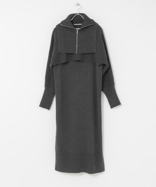 KBF（ケイビーエフ）の「ハーフZIPレイヤードニットワンピース（ワンピース・レディース・BEIGE/CHARCOAL・One）」の9枚目の写真