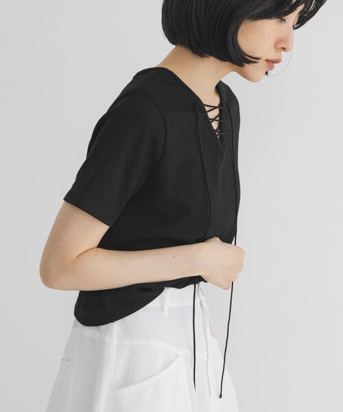 KBF（ケイビーエフ）の「2WAYレースアップトップス（Tシャツ/カットソー・レディース・IVORY/BLACK/TOP GRAY・One）」の15枚目の写真