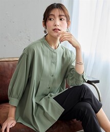 nissen | 大きいサイズ とろみブロード7分袖タックシャツ(シャツ/ブラウス)