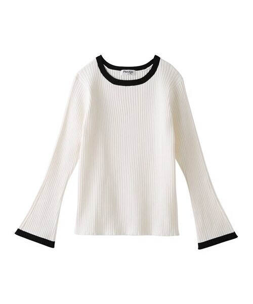 nissen（ニッセン）の「小さいサイズ　袖フレア配色リブニット　低身長さん・小柄女性（ニット/セーター・レディース・オフホワイト/ラベンダー/ブラック/ベージュ・PSS/PS/PM/PL）」の7枚目の写真