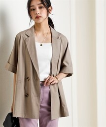 nissen | しわになりにくいオーバーサイズ５分袖シャツジャケット（ストレッチ・接触冷感・UVカット）＜大きいサイズ有＞(テーラードジャケット)