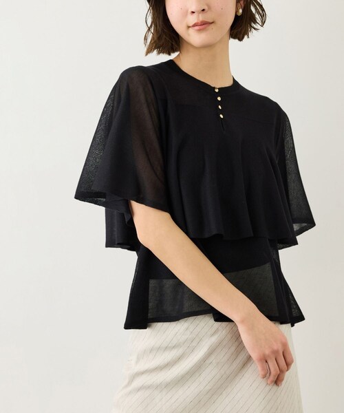 ROPE'（ロペ）の「LEVITA ティアードフリルニットプルーオーバー/接触冷感・イージーケア（Tシャツ/カットソー・レディース・ブラック/ベージュ/レッド・F）」の4枚目の写真