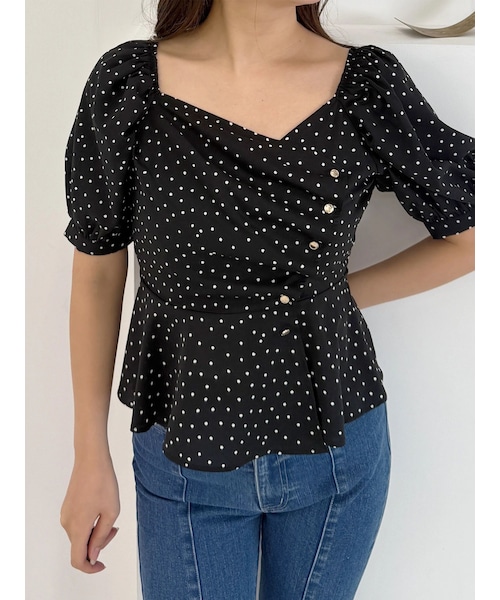 MERCURYDUO（マーキュリーデュオ）の「2WAYドットペプラムブラウス（シャツ/ブラウス・レディース・アイボリー/ブラック・F）」の2枚目の写真