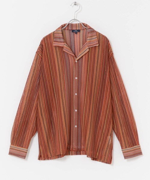 ITEMS URBANRESEARCH（アイテムズ アーバンリサーチ）の「マルチストライプレースオープンカラーシャツ（シャツ/ブラウス・メンズ・BLK/BLU/GRN/ORG・M/L）」の21枚目の写真
