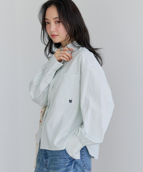 VIS(ビス)の「【SWIMMER×VIS】ポイント刺しゅうストライプシャツ(シャツ/ブラウス・レディース・グリーン系/ブルー系/レッド系・F)」の9枚目の写真