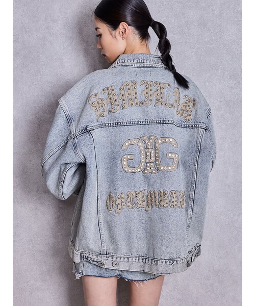 GYDA（ジェイダ）の「Symmetry GYDA bijou BIGデニムGジャン（デニムジャケット・レディース・オフホワイト/ブルー/アイスブルー・F）」の2枚目の写真